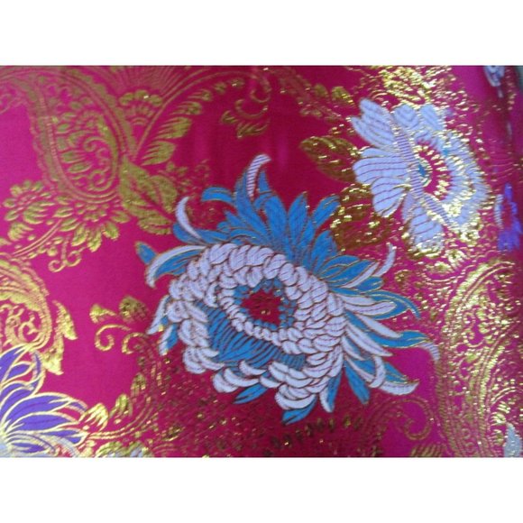 Asian Inspired Raspberry Chrysanthemum Floral Gold Accent Brocade Pillow Covers - Picture 13 of 16